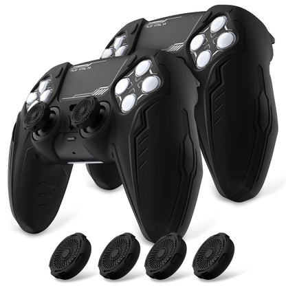 PlayVital Silicone Skin Set for PS5 Controller - Charging Dock Compatible, Full Protection Case with Futuristic CyberMech Design, Soft Cover with Thumb Grips & Stickers - Racing Green
