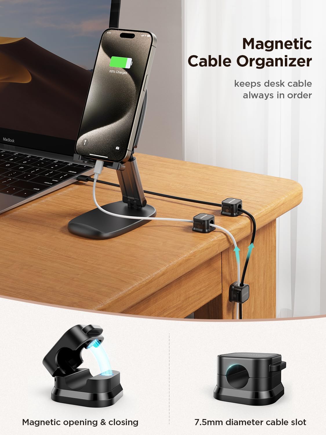 JOYROOM 9 Pack Magnetic Cable Clips, Cord Organizer Adhesive Wire Holder | Home Nightstand Office Desk Accessories, Car Wall Organization, Phone Charger Cord Holder Management, Cable Smooth Adjustable