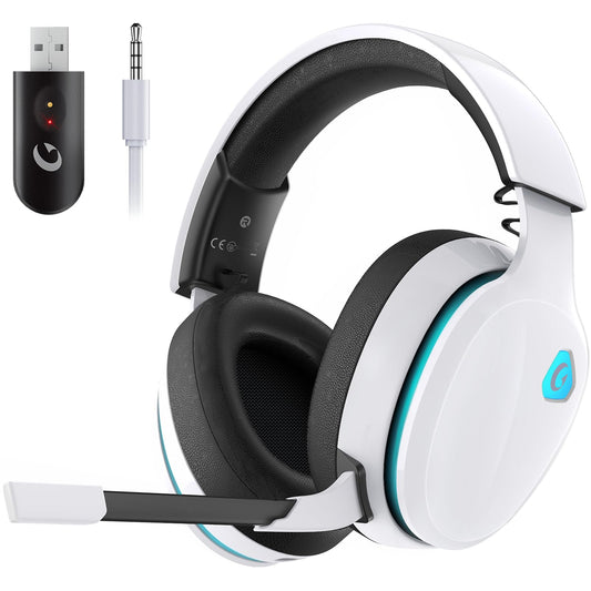 2.4GHz Wireless Gaming Headset for PC, PS4, PS5, Mac, Nintendo Switch, Bluetooth 5.2 Gaming Headphones with Noise Canceling Microphone, Stereo Sound, ONLY 3.5mm Wired Mode for Xbox Series-White