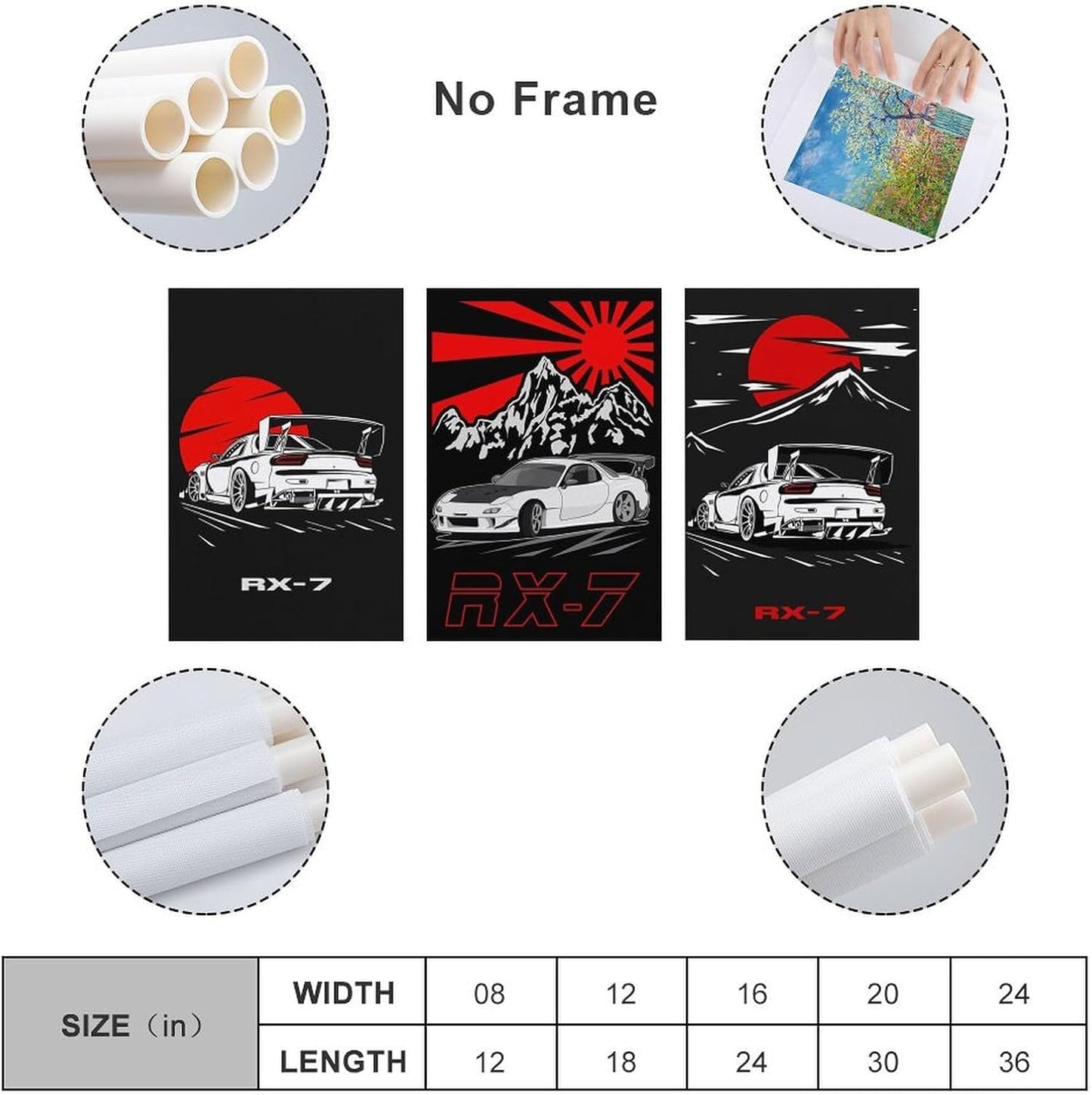 RIUFIN 3pcs JDM Sport Car Posters Rx7 Car Wall Decor Art-Modern Car Wall Art Prints Cool Posters for Boys Room-Bathroom Bedroom Office Canvas Wall Art Ready to Hang 12x18inch(30x45cm)