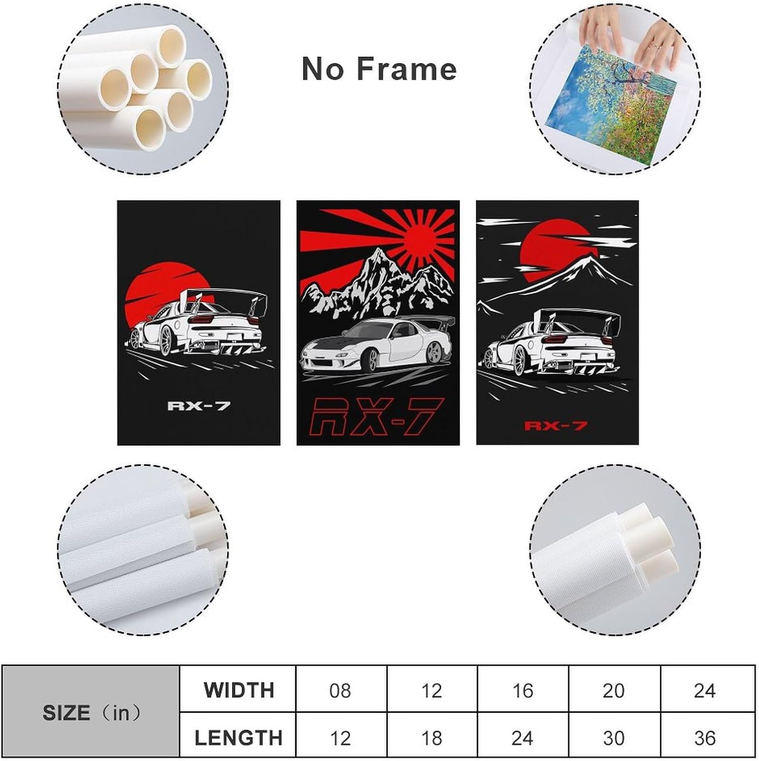 RIUFIN 3pcs JDM Sport Car Posters Rx7 Car Wall Decor Art-Modern Car Wall Art Prints Cool Posters for Boys Room-Bathroom Bedroom Office Canvas Wall Art Ready to Hang 12x18inch(30x45cm)