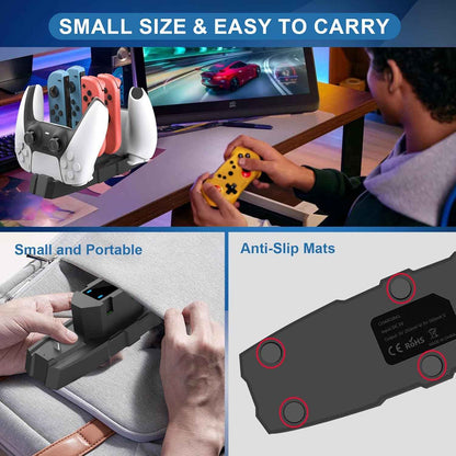 Switch Controller Charger | 6 in 1 Charging Station for Nintendo Switch & Pro Controllers