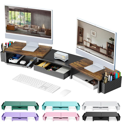 gianotter Dual Monitor Stand Riser With Drawer and 2 Pen Holders | Computer Monitor Stand Desk Organizer and Accessories Desk Shelf for Top of Desk (Green)
