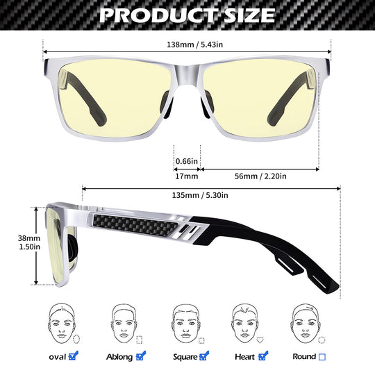 ANYLUV Blue Light Blocking Glasses Men Computer Gaming Glasses Lightweight Al-Mg Metal Anti Eyestrain UV400 Clear Lens Eye Protection