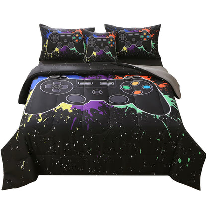 JQinHome Full Gamer Comforter Set,6 Piece Bed in A Bag 3D Video Game Bedding -All Season Down Alternative Gamer Bedding Sets - (Blue Game Controller)