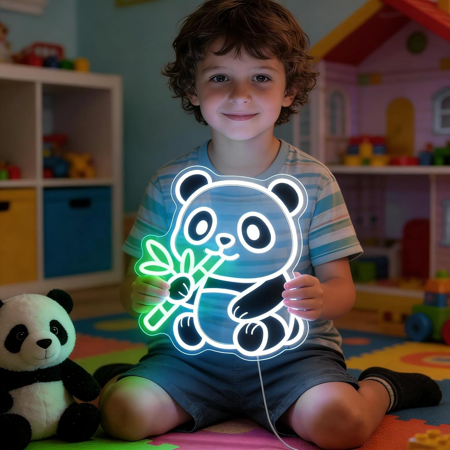 Panda Neon Sign, Dimmable LED Animal Neon Light with UV Print Design, Cute Panda Lamp for Room Wall Decor, Birthday Gifts for Panda Lovers, USB Powered, 10.0 x 11.7 Inch