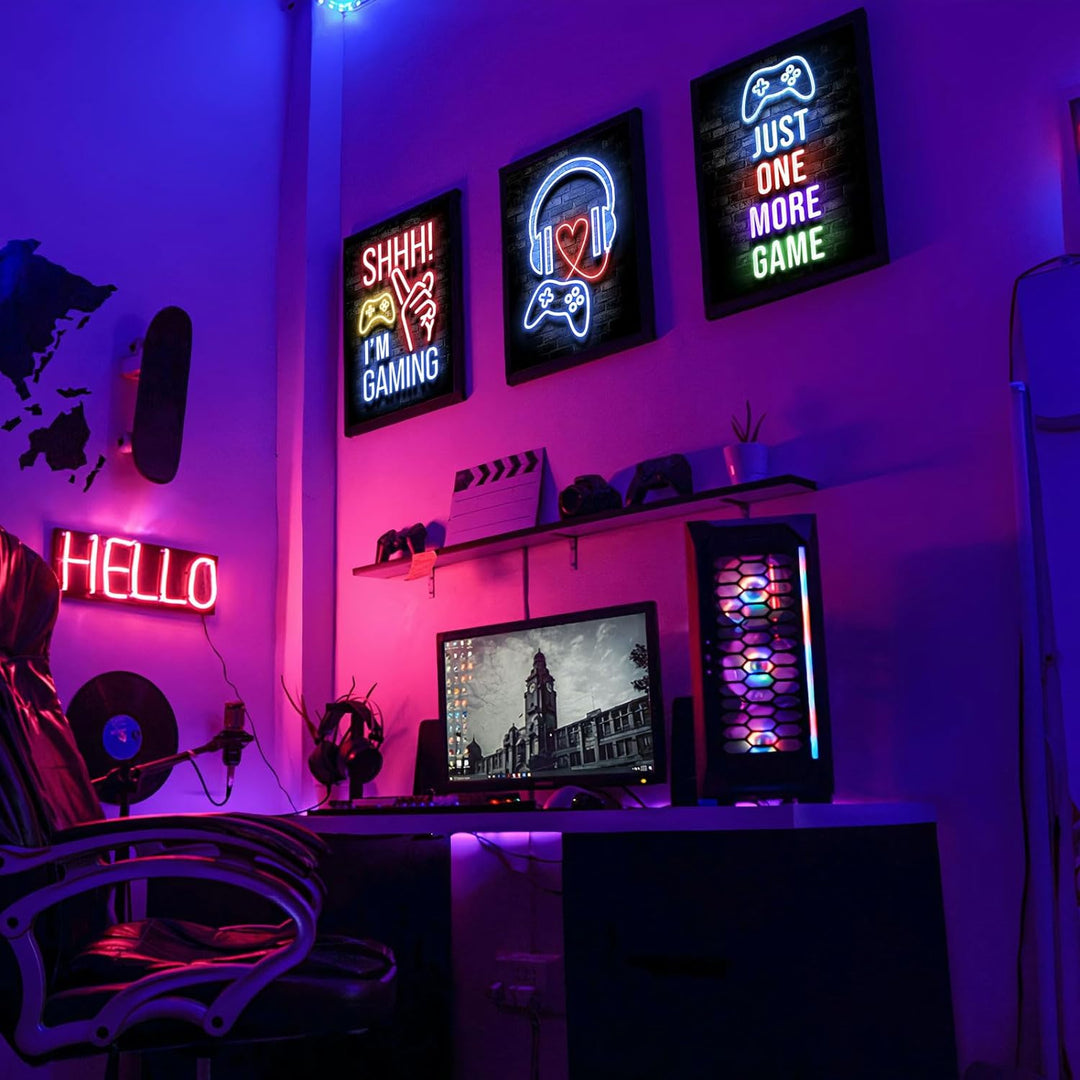 12Pcs Neon Gaming Posters,Gaming Room Decor Teen Boys Gamer Room Decor for Boys,Gamer Wall Art Decor for Boys Room Decor Bedroom,No Frame(8 X 10 INCHES)