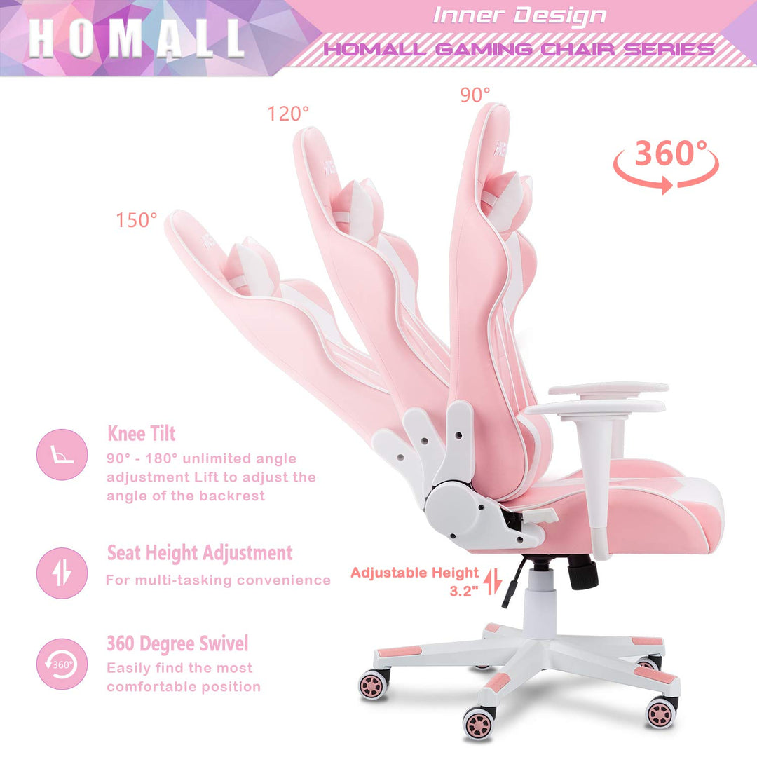 Homall Gaming Chair, Office Chair High Back Computer Chair Leather Desk Chair Racing Executive Ergonomic Adjustable Swivel Task Chair with Headrest and Lumbar Support (White) - Gapo Goods - 