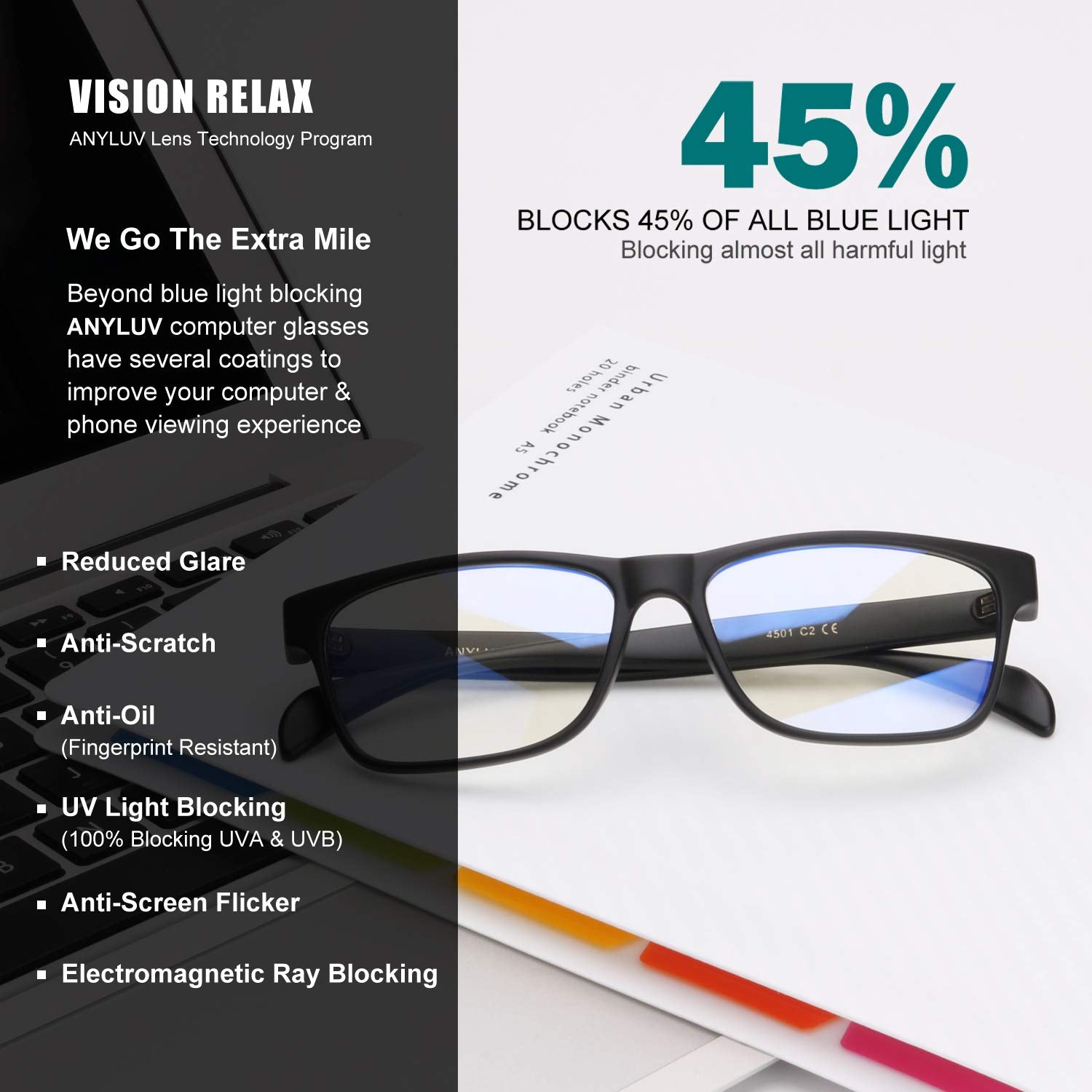 ANYLUV Blue Light Blocking Glasses Men Computer Gaming Glasses Lightweight Al-Mg Metal Anti Eyestrain UV400 Clear Lens Eye Protection 