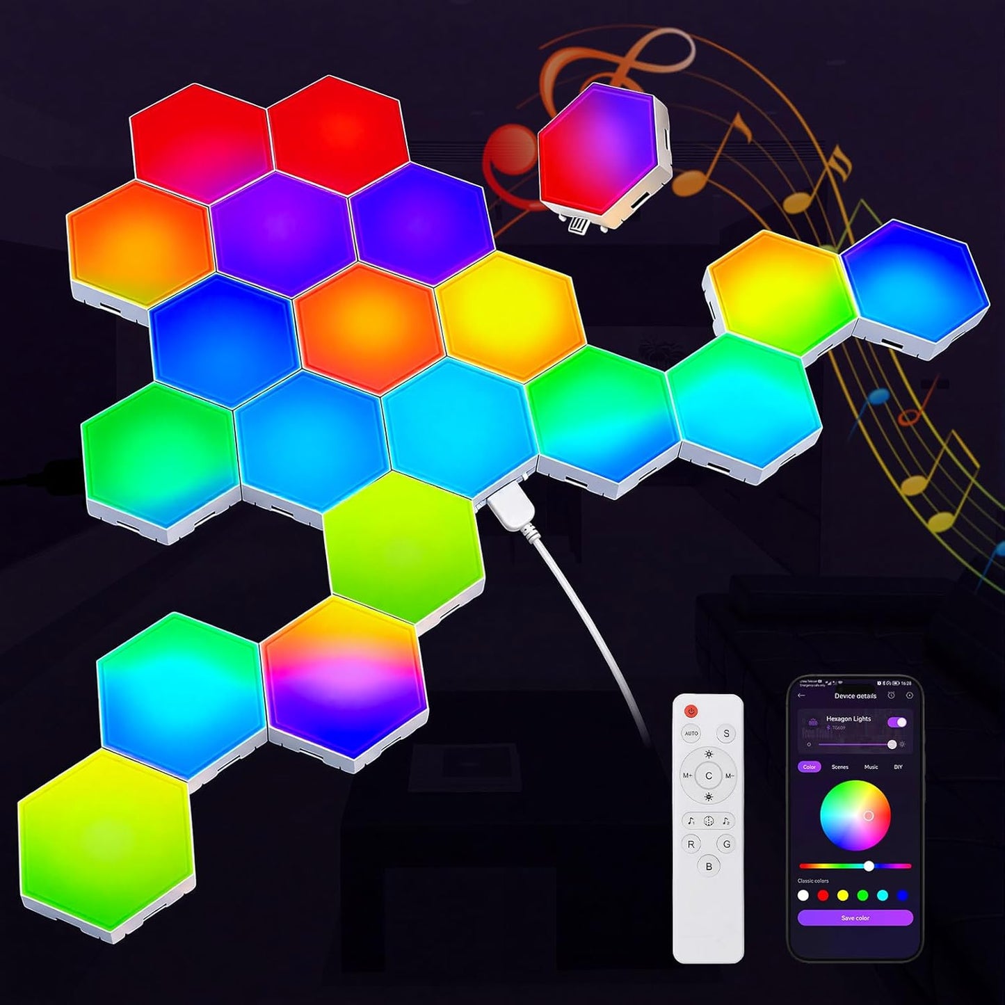 TISOFU 20 Pack Hexagon Lights LED Wall Panels, RGB Gaming Lights with APP/Music Sync & Remote, DIY Smart Modular Hexagonal Honeycomb Glide Hex Tiles Panel, Bedroom Party Decor Gifts