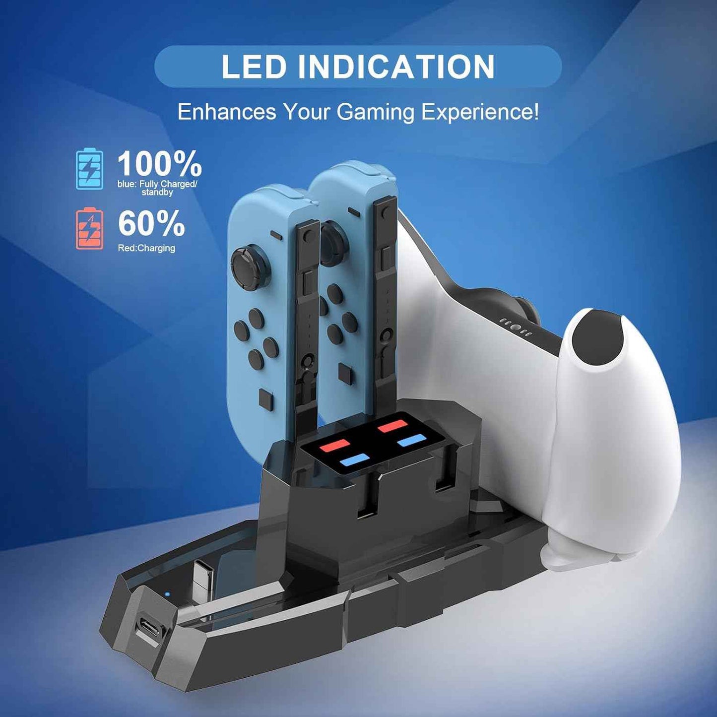 Switch Controller Charger | 6 in 1 Charging Station for Nintendo Switch & Pro Controllers