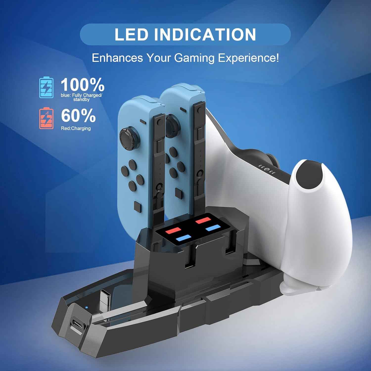 Switch Controller Charger | 6 in 1 Charging Station for Nintendo Switch & Pro Controllers