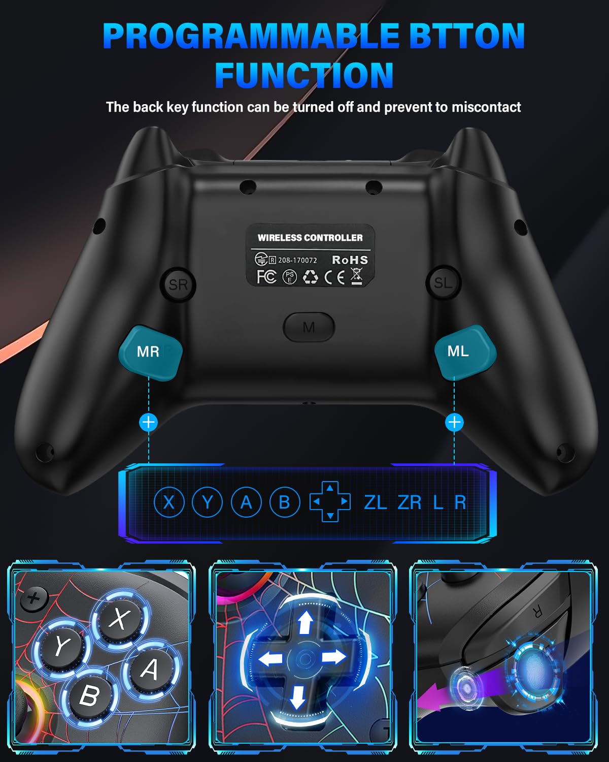 DBEPANK Switch Controller, Wireless Pro Controller Compatible with Nitendo Switch/Switch Lite/Switch OLED, Switch Controller Pro, Rechargeable Switch Remote Gamepad with 6-Axis Gyro,10 RGB Light