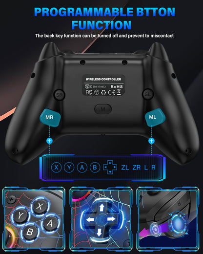 DBEPANK Switch Controller, Wireless Pro Controller Compatible with Nitendo Switch/Switch Lite/Switch OLED, Switch Controller Pro, Rechargeable Switch Remote Gamepad with 6-Axis Gyro,10 RGB Light