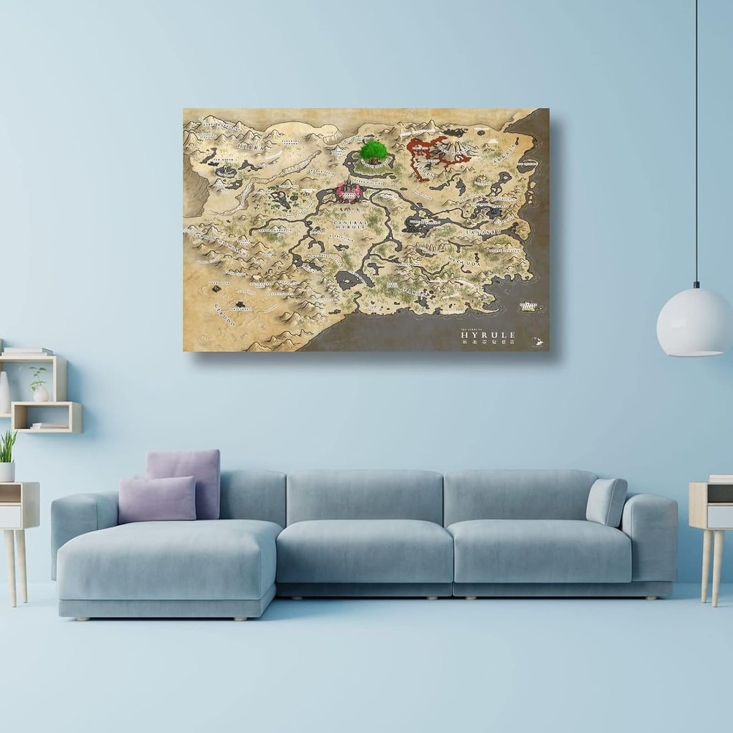 Breath of The Wild Hyrule World Map Poster Print On Canvas Poster Scroll Wall Art Picture Family Home Decor Bedroom Decorative Posters 16x24inch(40x60cm)