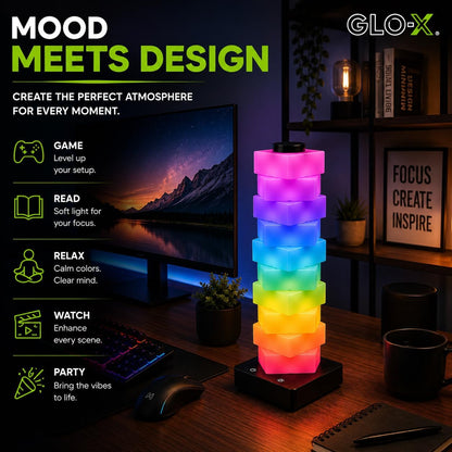 GLO-X Modular RGB Desk Lamp, Stackable LED Touch Light for Gaming & Bedroom