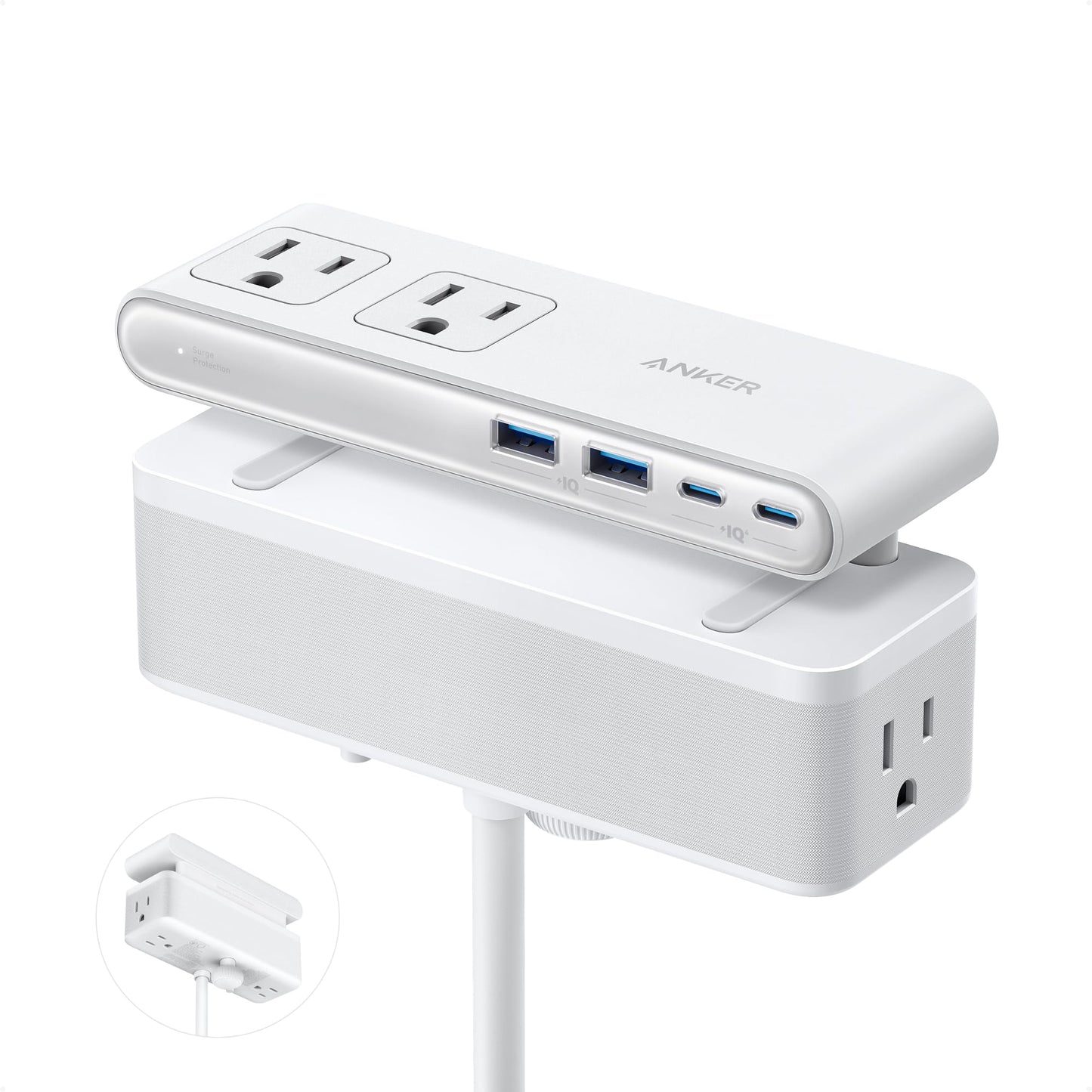 Anker Nano Power Strip, Desk Clamp, 70W Max, 1500J Surge Protector, 2 USB C | 6AC, Extension Cord, Outlet Extender Desk Organizer Gaming Accessories Home Office Essentials, Fit 0.6~1.8'' Tabletop Edge