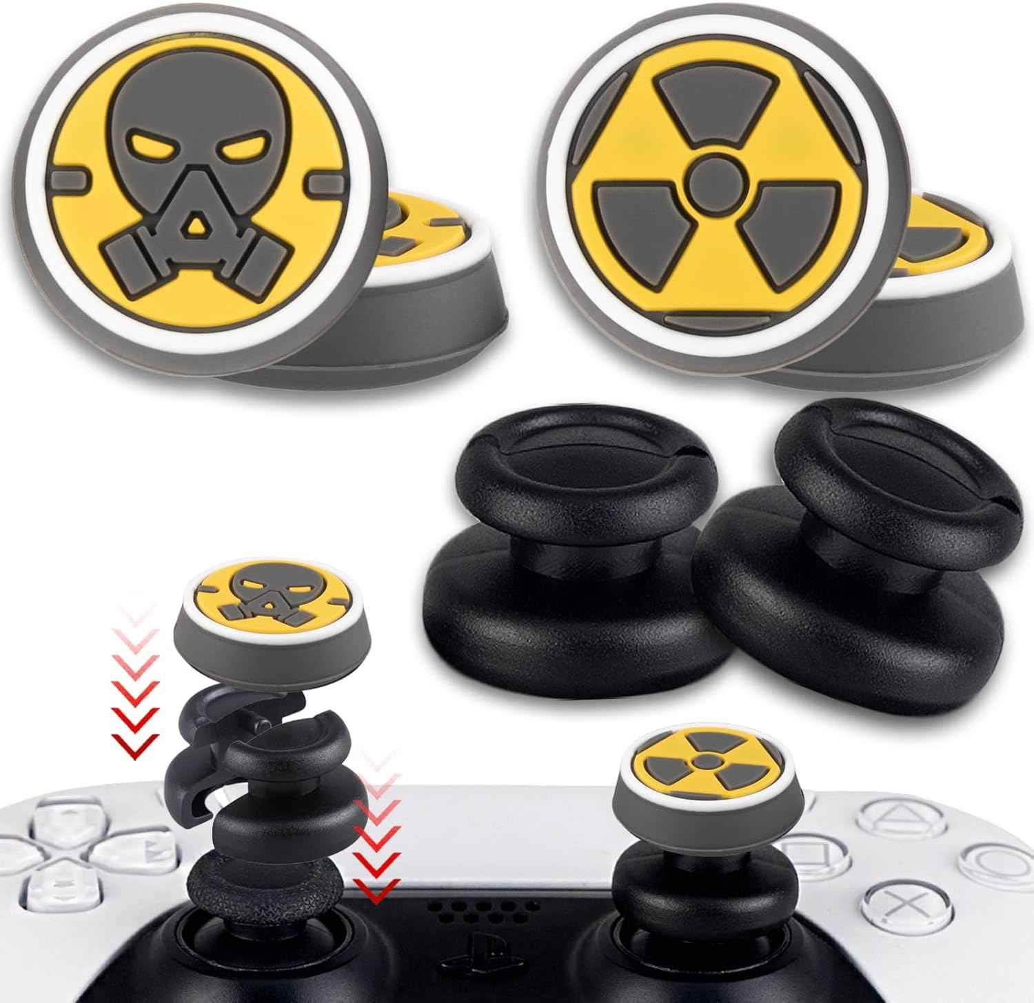 PlayRealm NO Falling Off Thumbstick Extender x 2 & Thumb Grip x 4 for PS5 & PS4 Controller (Fallout)