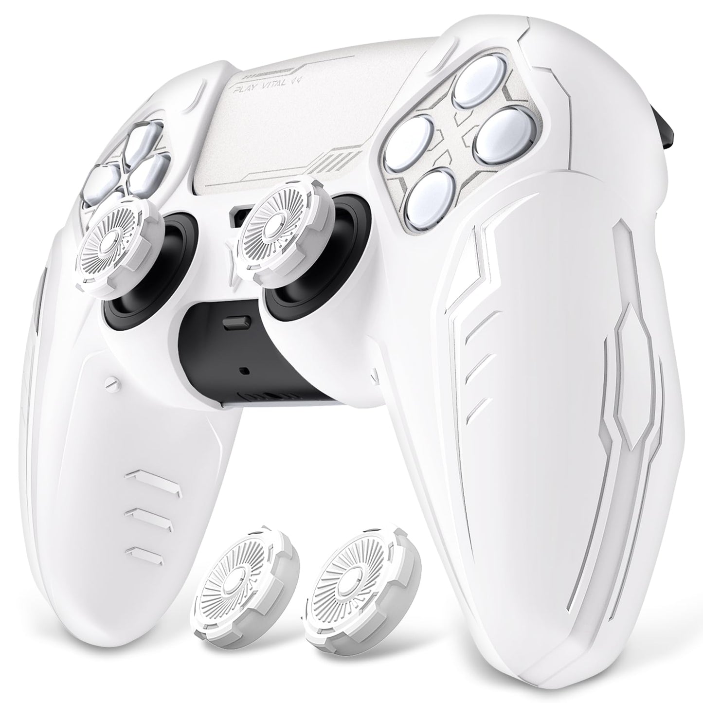 PlayVital Silicone Skin Set for PS5 Controller - Charging Dock Compatible, Full Protection Case with Futuristic CyberMech Design, Soft Cover with Thumb Grips & Stickers - Racing Green