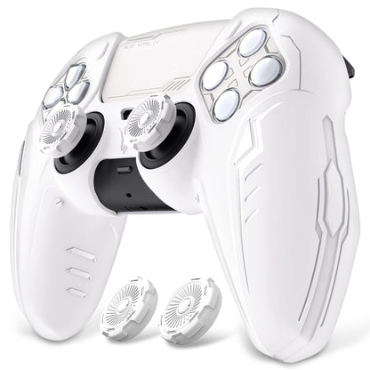 PlayVital Silicone Skin Set for PS5 Controller - Charging Dock Compatible, Full Protection Case with Futuristic CyberMech Design, Soft Cover with Thumb Grips & Stickers - Racing Green
