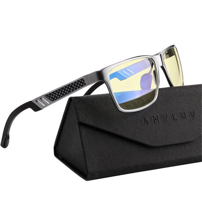 ANYLUV Blue Light Blocking Glasses Men Computer Gaming Glasses Lightweight Al-Mg Metal Anti Eyestrain UV400 Clear Lens Eye Protection 