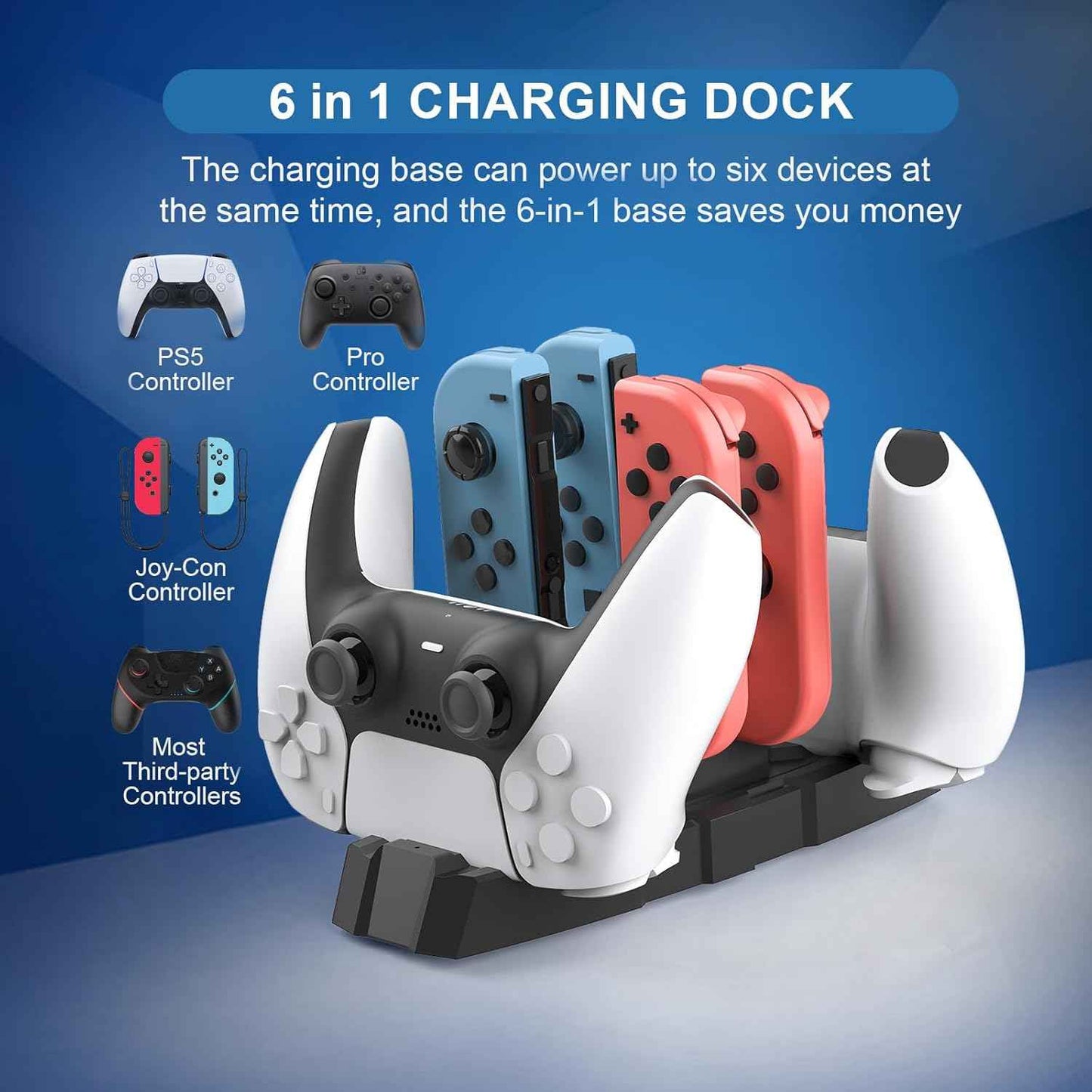 Switch Controller Charger | 6 in 1 Charging Station for Nintendo Switch & Pro Controllers