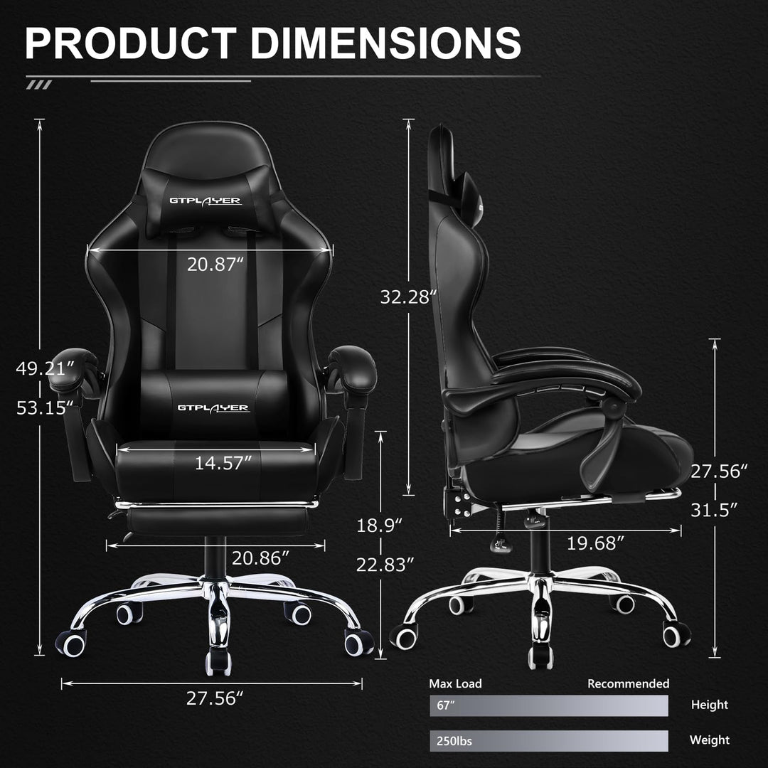 GTPLAYER Gaming Chair, Computer Chair with Footrest and Lumbar Support, Height Adjustable Game Chair with 360° - Swivel Seat and Headrest and for Office or Gaming (White) - Gapo Goods - 