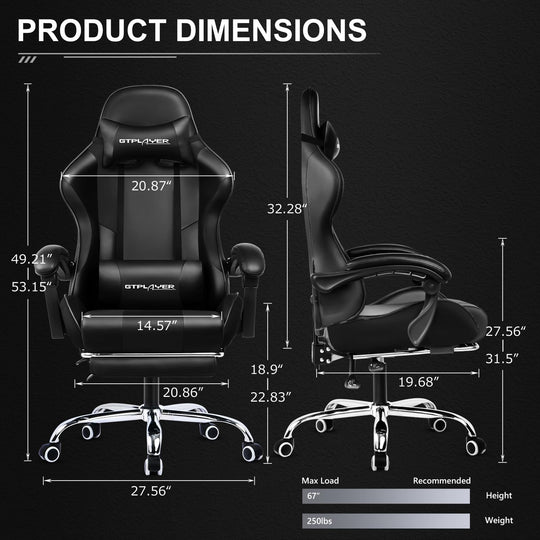 GTPLAYER Gaming Chair, Computer Chair with Footrest and Lumbar Support, Height Adjustable Game Chair with 360° - Swivel Seat and Headrest and for Office or Gaming (White) - Gapo Goods - 