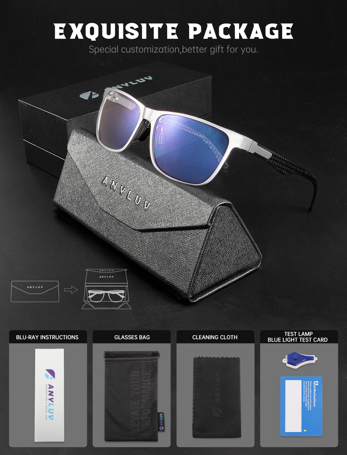 ANYLUV Blue Light Blocking Glasses Men Computer Gaming Glasses Lightweight Al-Mg Metal Anti Eyestrain UV400 Clear Lens Eye Protection 