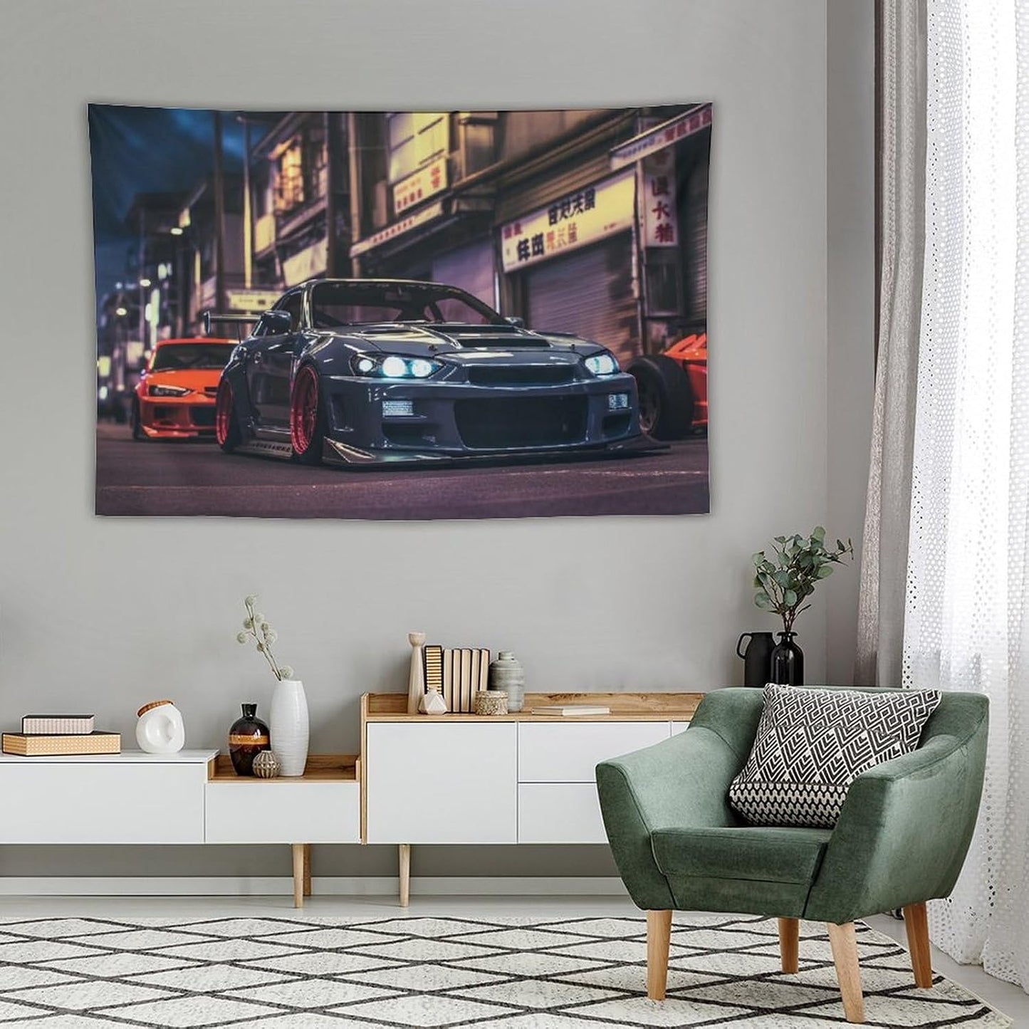 ANMOGID Jdm Car R32 Tapestry Japanese Street Wall Hanging Aesthetic Decoration For Bedroom Living Room Wall Art Tapestries 59"x39"