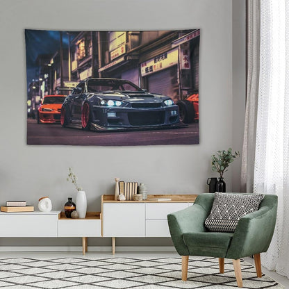 ANMOGID Jdm Car R32 Tapestry Japanese Street Wall Hanging Aesthetic Decoration For Bedroom Living Room Wall Art Tapestries 59"x39"