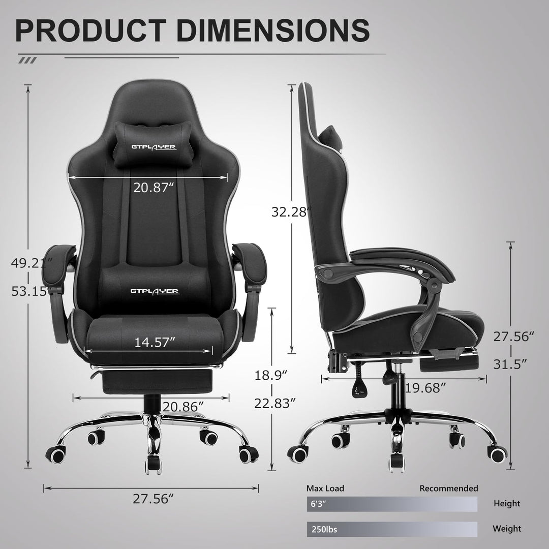 GTPLAYER Gaming Chair, Computer Chair with Footrest and Lumbar Support, Height Adjustable Game Chair with 360° - Swivel Seat and Headrest and for Office or Gaming (White) - Gapo Goods - 