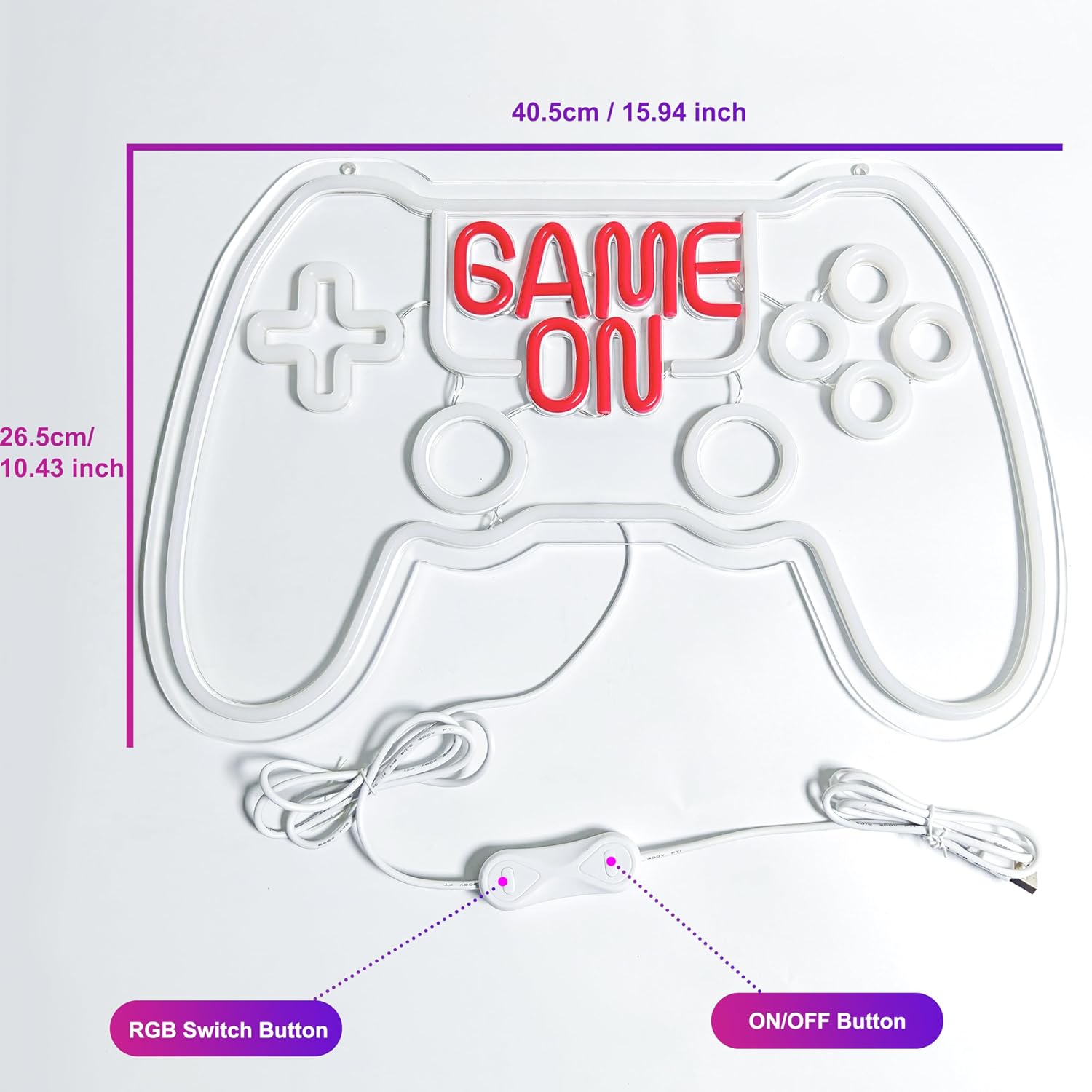GGK RGB Game Controller Neon Sign Game On LED Light for Gaming Room Decor Gamer Gift USB Powered with Dimmer Gamer Light for Teen Boys Bedroom Decoration