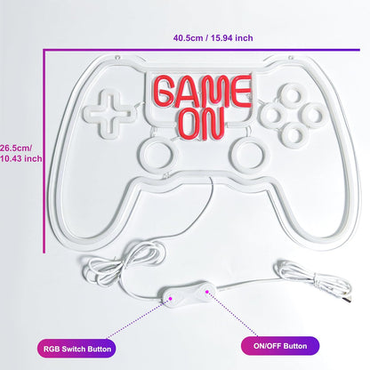 GGK RGB Game Controller Neon Sign Game On LED Light for Gaming Room Decor Gamer Gift USB Powered with Dimmer Gamer Light for Teen Boys Bedroom Decoration