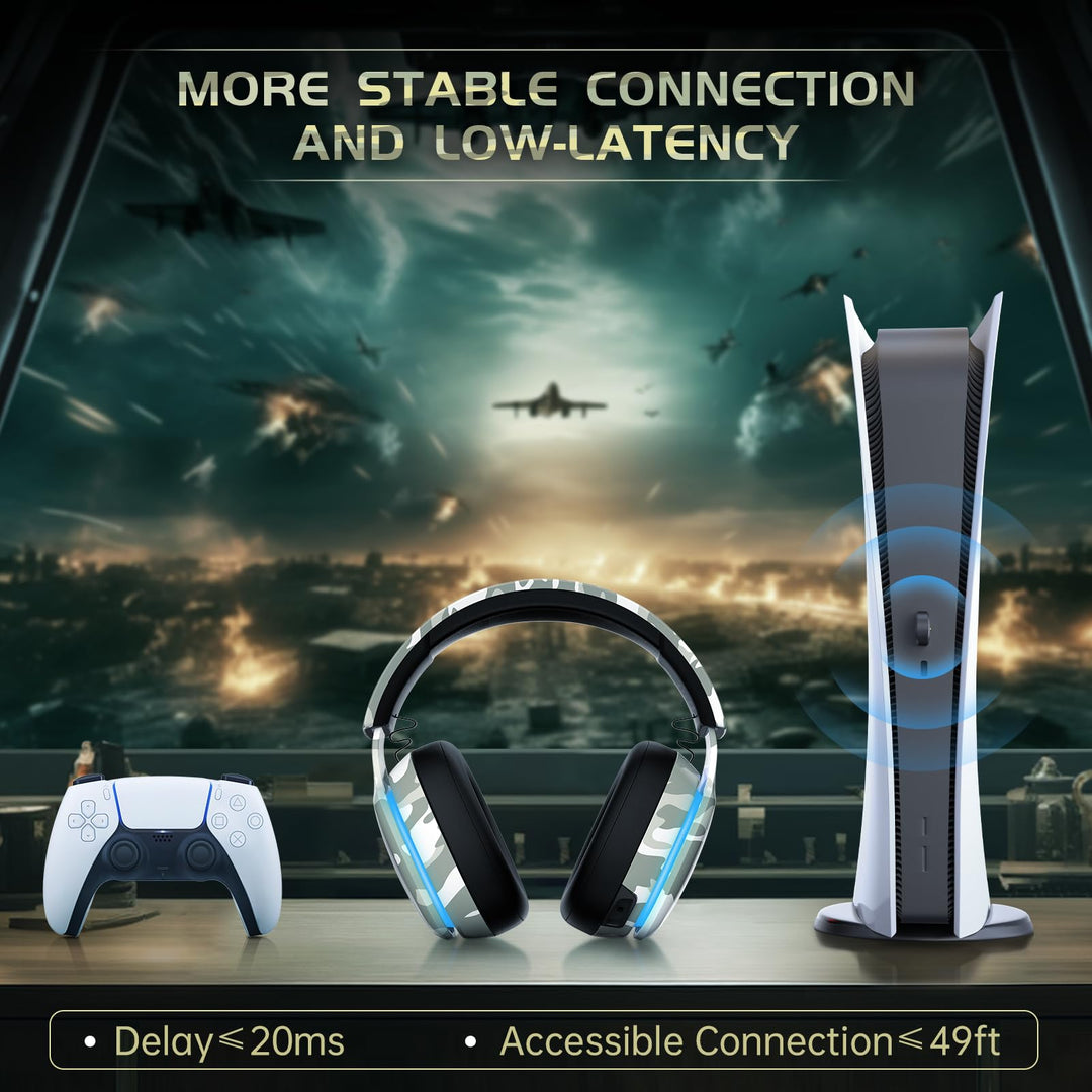 2.4GHz Wireless Gaming Headset for PC, PS4, PS5, Mac, Nintendo Switch, Bluetooth 5.2 Gaming Headphones with Noise Canceling Microphone, Stereo Sound, ONLY 3.5mm Wired Mode for Xbox Series-White