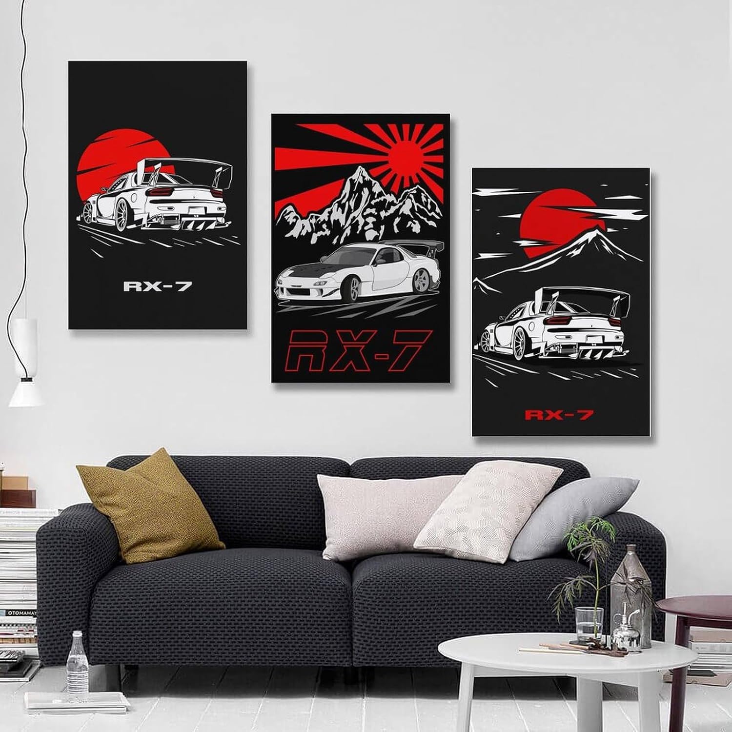 RIUFIN 3pcs JDM Sport Car Posters Rx7 Car Wall Decor Art-Modern Car Wall Art Prints Cool Posters for Boys Room-Bathroom Bedroom Office Canvas Wall Art Ready to Hang 12x18inch(30x45cm)