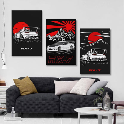 RIUFIN 3pcs JDM Sport Car Posters Rx7 Car Wall Decor Art-Modern Car Wall Art Prints Cool Posters for Boys Room-Bathroom Bedroom Office Canvas Wall Art Ready to Hang 12x18inch(30x45cm)
