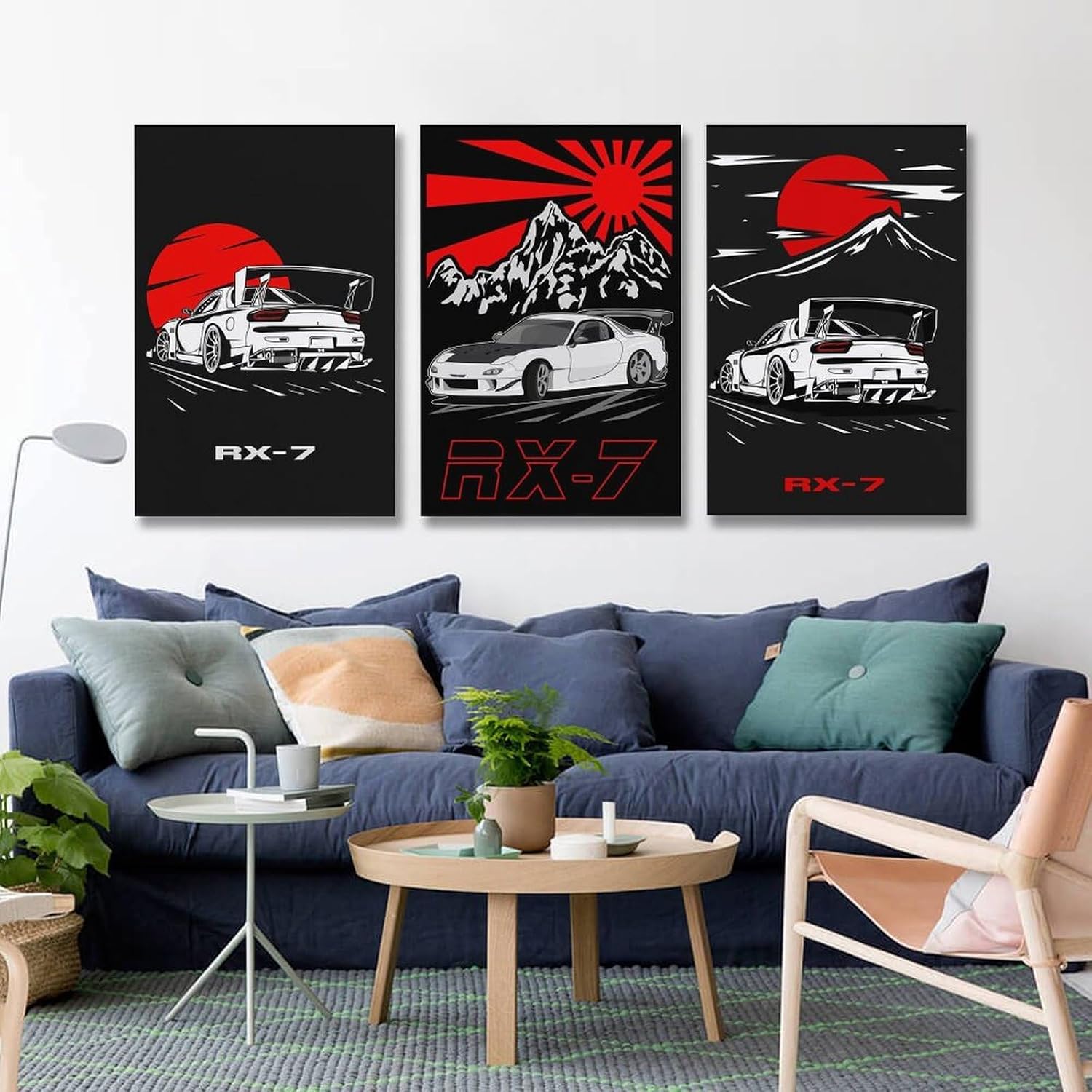 RIUFIN 3pcs JDM Sport Car Posters Rx7 Car Wall Decor Art-Modern Car Wall Art Prints Cool Posters for Boys Room-Bathroom Bedroom Office Canvas Wall Art Ready to Hang 12x18inch(30x45cm)