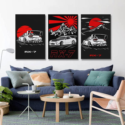 RIUFIN 3pcs JDM Sport Car Posters Rx7 Car Wall Decor Art-Modern Car Wall Art Prints Cool Posters for Boys Room-Bathroom Bedroom Office Canvas Wall Art Ready to Hang 12x18inch(30x45cm)