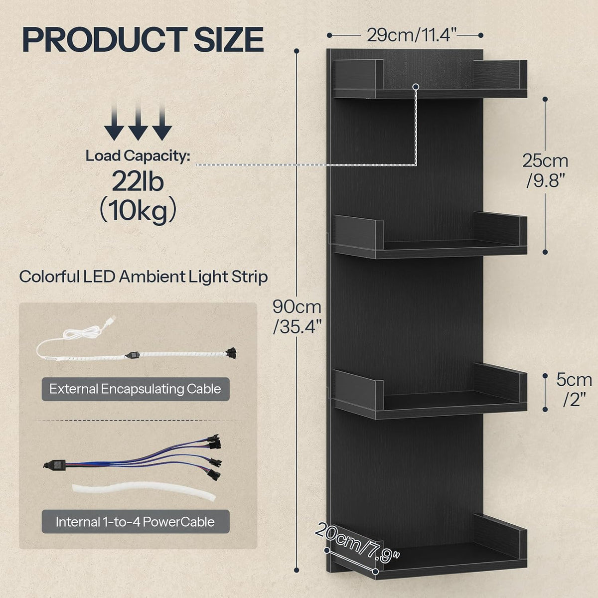 HOOBRO Floating Wall Shelves with LED Lights, Floating Shelf Wall Mounted