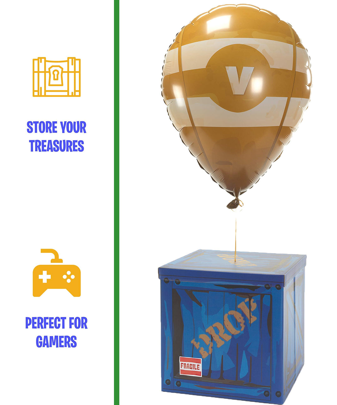 CampLiner Large Loot Drop Box Accessory (14” x 14” x 14”) - Goes with Merch Like Pickaxes, Guns, Costumes - Perfect Decoration Gift for Gamers, Boys, Parties