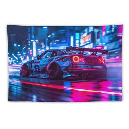 ANMOGID Jdm Car R32 Tapestry Japanese Street Wall Hanging Aesthetic Decoration For Bedroom Living Room Wall Art Tapestries 59"x39"