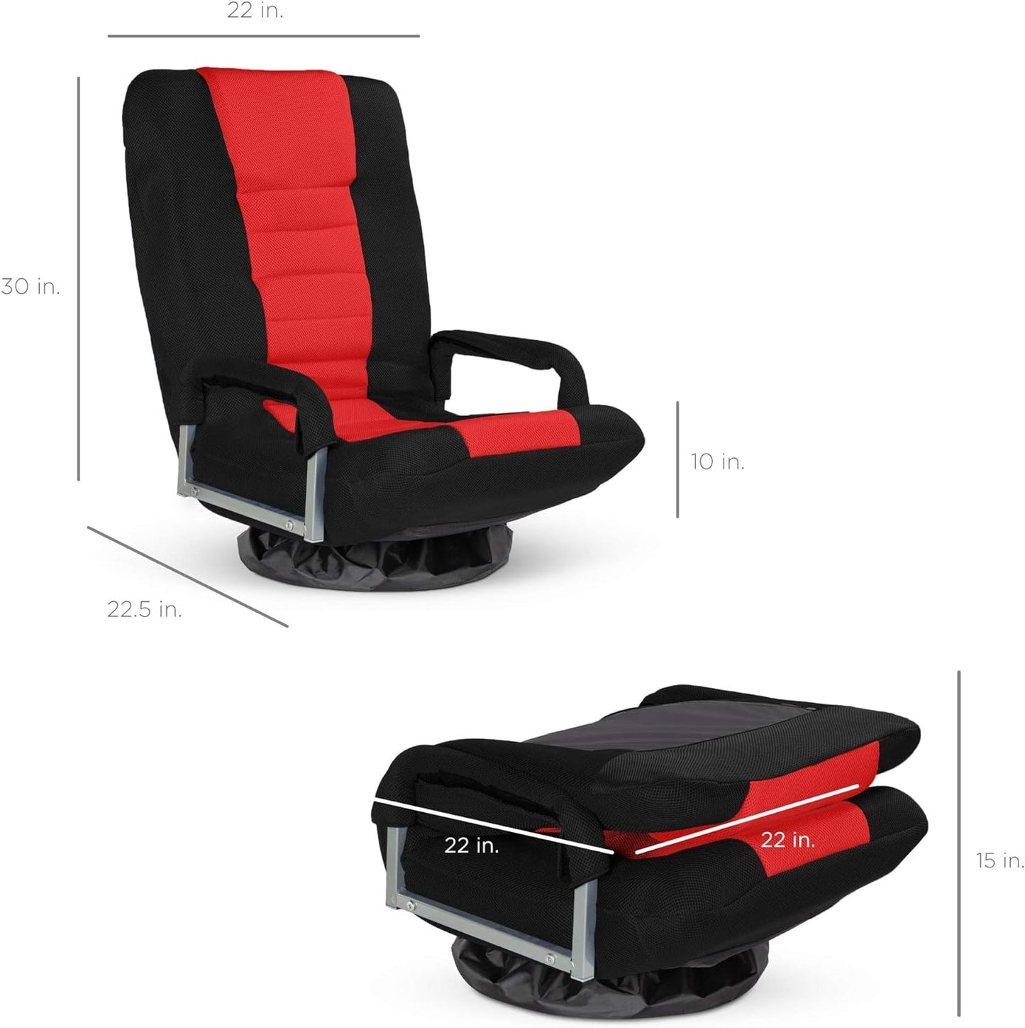 Best Choice Products Swivel Gaming Chair 360 Degree Multipurpose Floor Chair Rocker for TV, Reading, Playing Video Games w/Lumbar Support, Armrest Handles, Adjustable Backrest - Black/Red