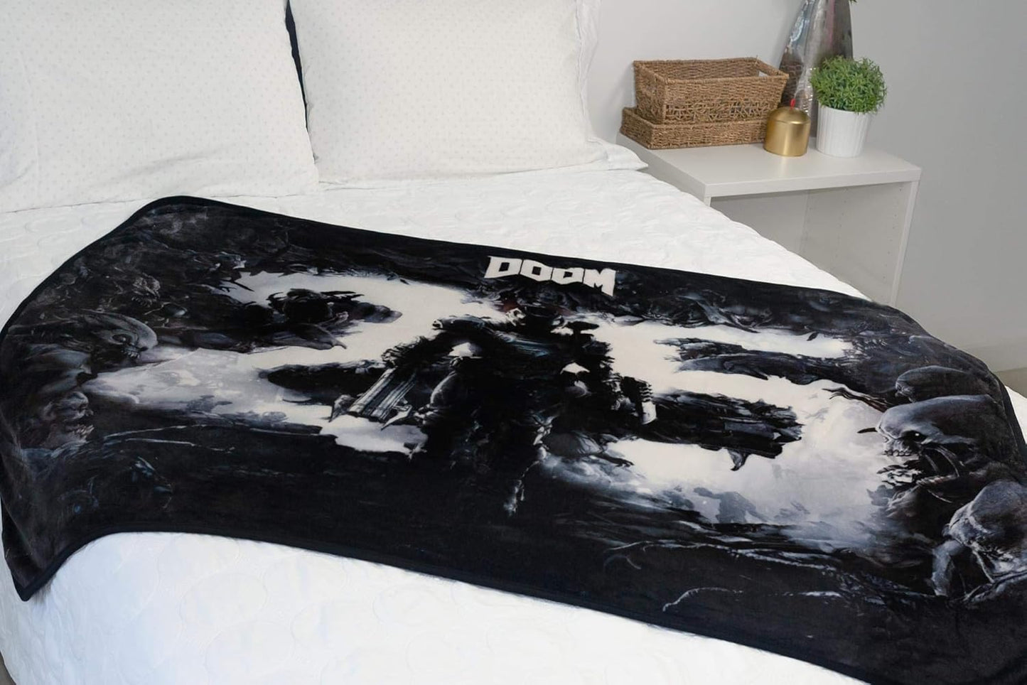 JUST FUNKY Doom Eternal Doomslayer Fleece Blanket - 45x60-Inch Soft Cozy Blanket, Plush Throw - Fluffy Cover for Twin Bed, Couch, Sofa, Living Room, Camping - Decorative Video Game Throws Merchandise