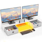 YAOHUOO Dual Monitor Stand with 2 Drawers, Computer Monitor Riser for 2 Monitors, Large Desktop Organzier with Storage for PC/Laptop/Computer/TV Screen/Printer (Brown)