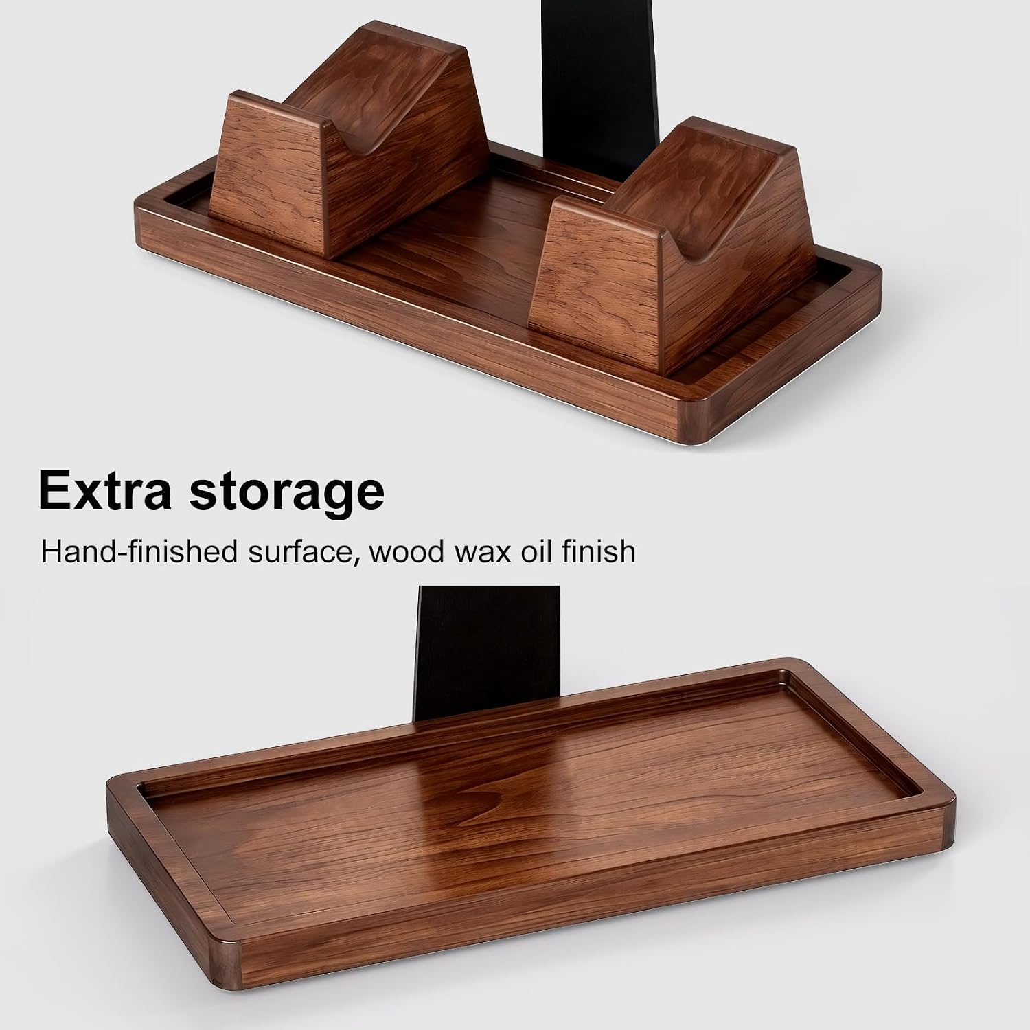 UPERGO Headphone and Headset Stand with Controller Holders for Gaming Desk | Solid Wood, Holds 2 Controllers, Storage Tray for Gaming Accessories, Compatible with PS5 and Xbox