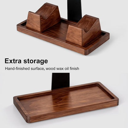 UPERGO Headphone and Headset Stand with Controller Holders for Gaming Desk | Solid Wood, Holds 2 Controllers, Storage Tray for Gaming Accessories, Compatible with PS5 and Xbox