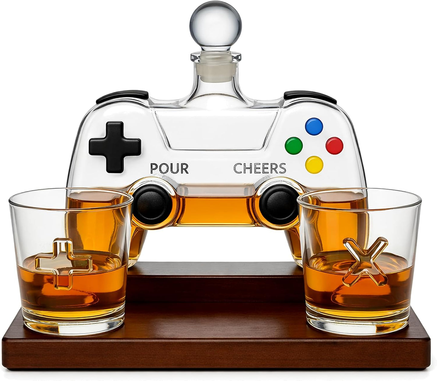 Gaming Controller Whiskey Decanter Set with 2 Glasses & Stand – 850ml Glass Decanter, Video Game Gift for Dad Husband or Boyfriend Valentine's Day Barware for Home Bar Man Cave Birthdays Father’s Day
