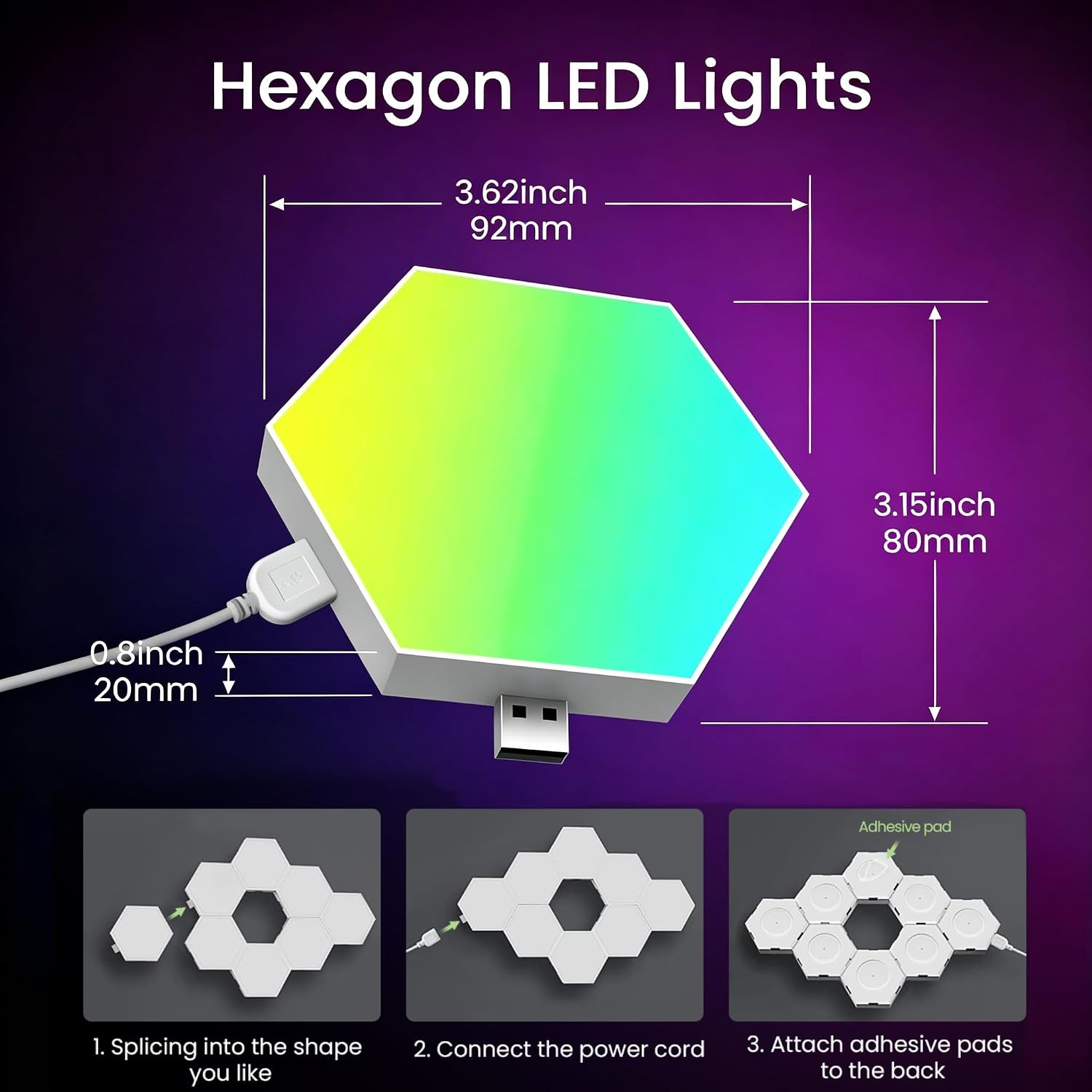 TISOFU 20 Pack Hexagon Lights LED Wall Panels, RGB Gaming Lights with APP/Music Sync & Remote, DIY Smart Modular Hexagonal Honeycomb Glide Hex Tiles Panel, Bedroom Party Decor Gifts