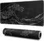 Japanese Gaming Mouse Pad Abstract Black Mouse Pad 31.5x11.8 Inch Black Sea Wave Texture Non-Slip Rubber Base Large Ocean Mousepad Stitched Edges Keyboard Mouse Mat Desk Pad for Office and Home